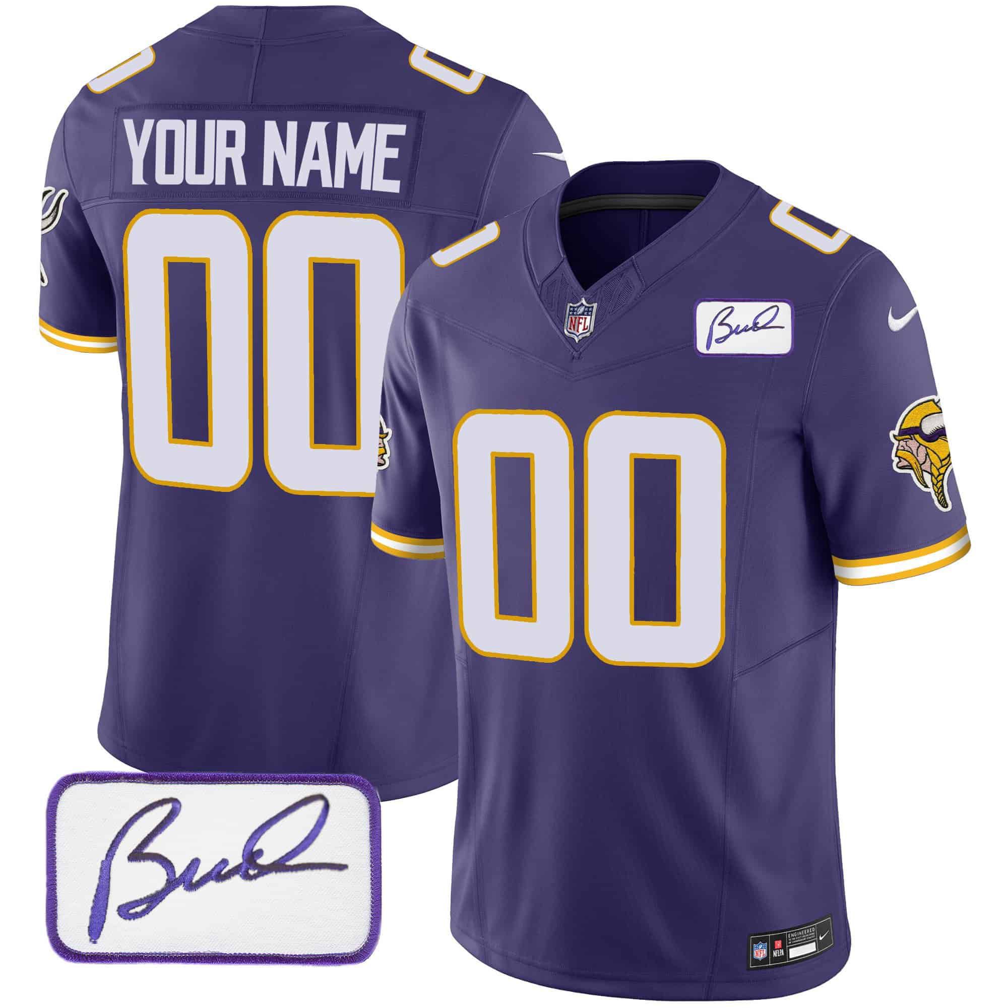 Men Minnesota Vikings Purple 2024 Nike Bud Grant Patch Classic Limited Custom NFL Jersey style 3->customized nfl jersey->Custom Jersey